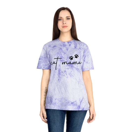 Cat Mama Tie-Dye Tee — Lavender Paw Print T-Shirt
