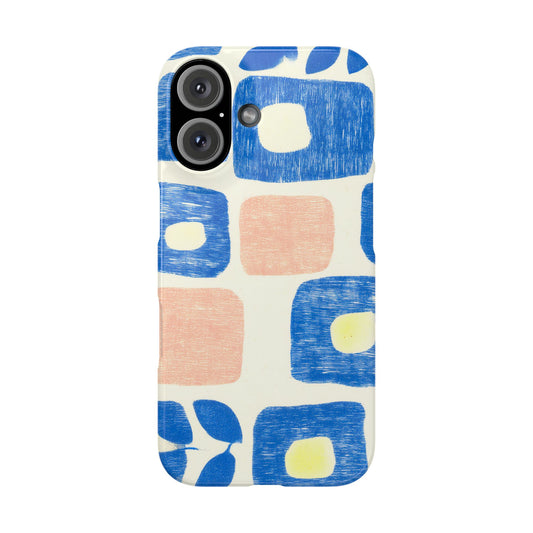 Mid-Century Blue & Coral Abstract Phone Case – Artistic Snap Case
