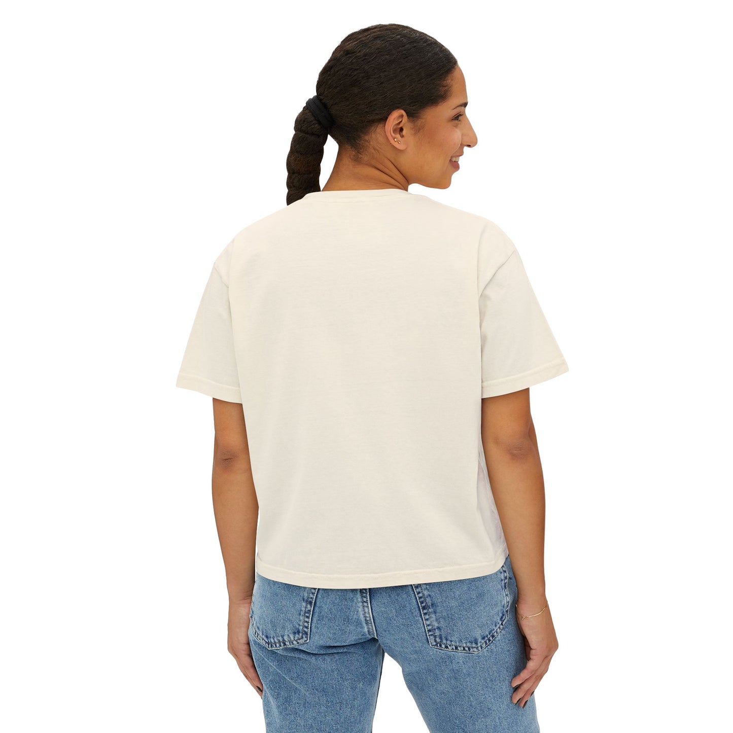 Motherhood Boxy Tee — Vintage Blue Striped Mom Shirt