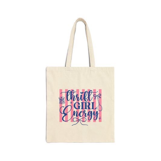 Tote Bag — "Thrill Girl Energy" Pink Plaid Canvas Tote | Fun Graphic Tote for Teens & Trendsetters
