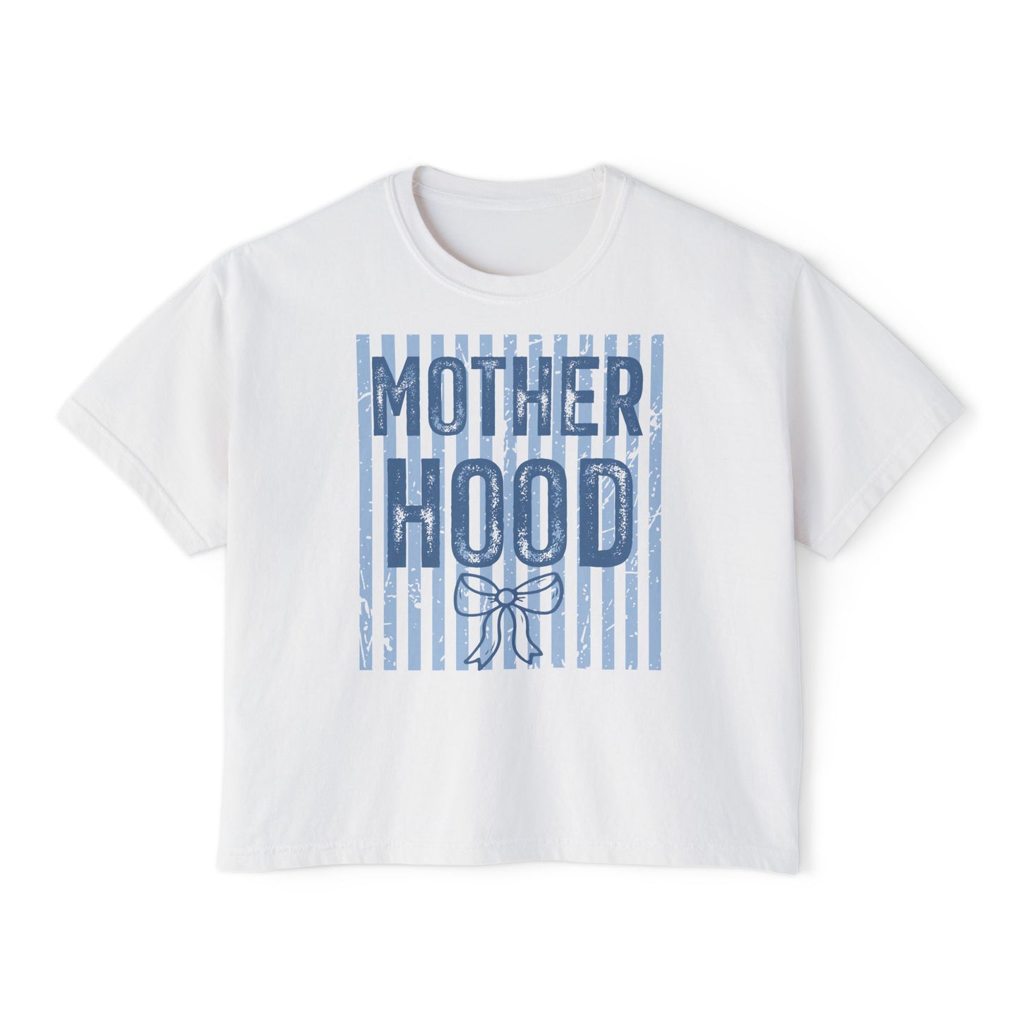 Motherhood Boxy Tee — Vintage Blue Striped Mom Shirt