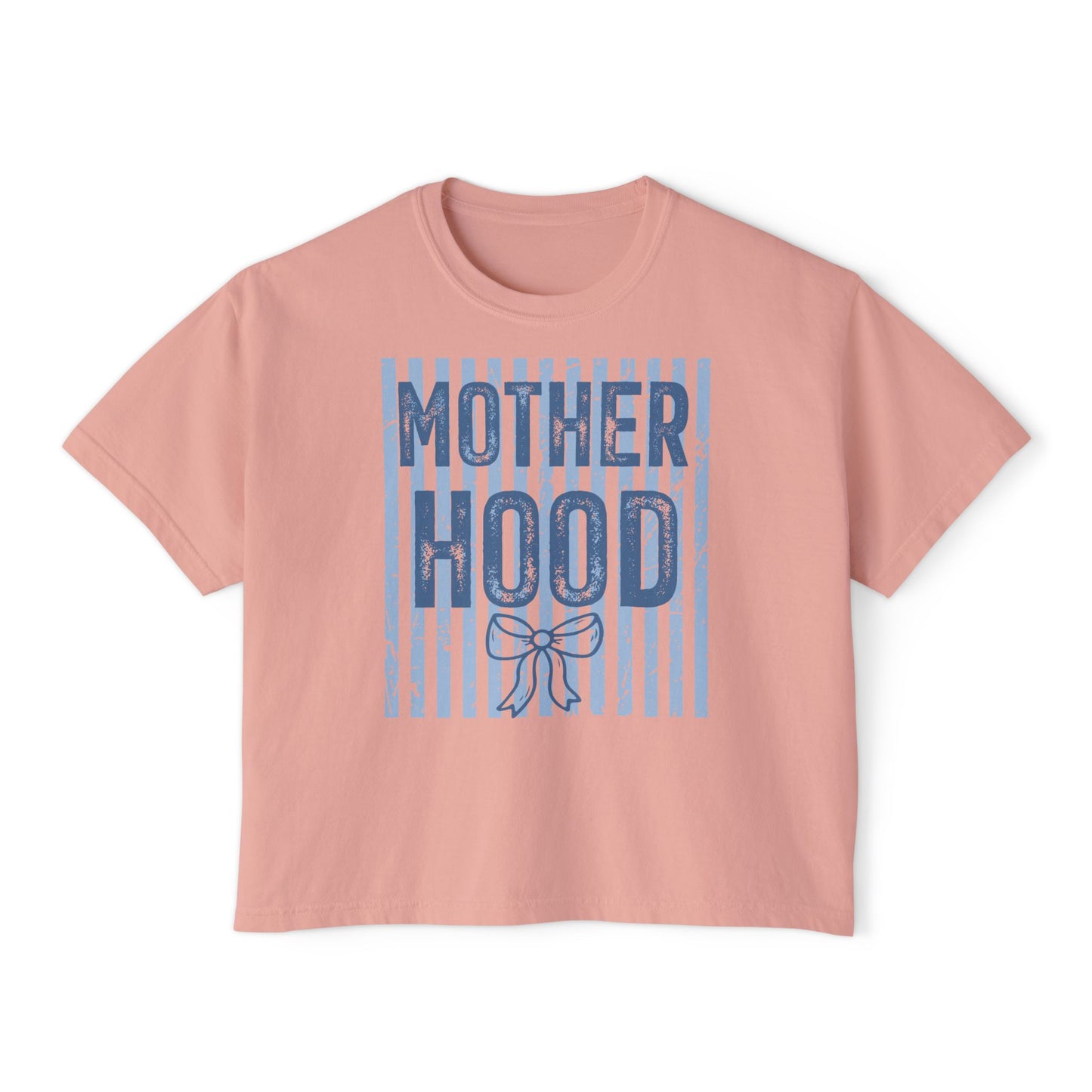 Motherhood Boxy Tee — Vintage Blue Striped Mom Shirt
