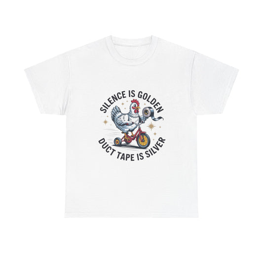 Chicken Comic T‑Shirt — “Silence Is Golden, Duct Tape Is Silver” Vintage Graphic Tee
