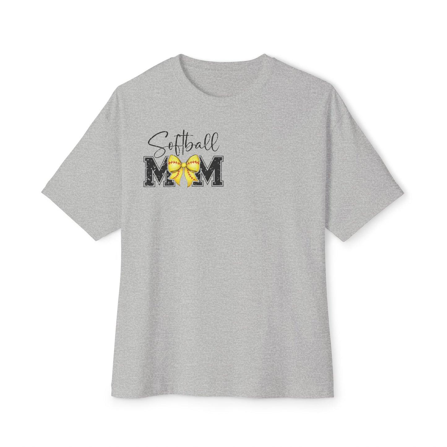 Softball Mom Tee — Yellow Bow Graphic Oversized Boxy Shirt
